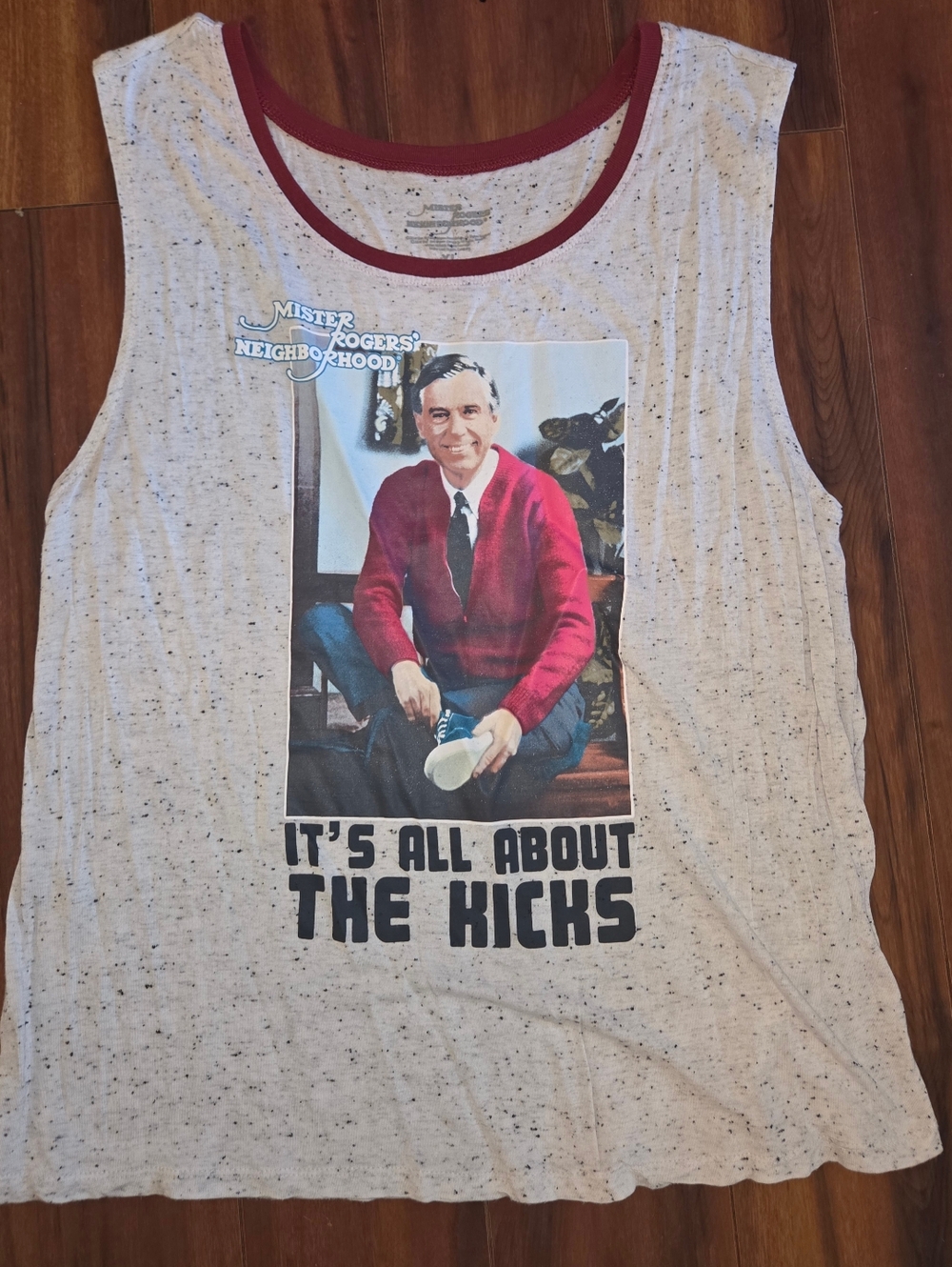 Mister Rogers Neighborhood Gray Graphic Tank Top Burgundy Trim